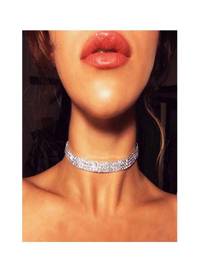 CCBFY Layered Chain Necklace Shark Tooth Design Tassel White Rhinestone Choker Necklaces for Women (3 Row) - Image 2
